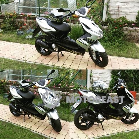 Yamaha Aerox silver black gold grafikos