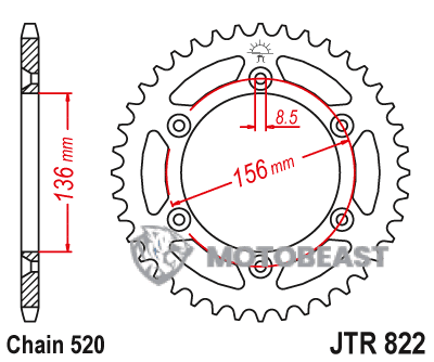 JTR822 - 52 dantukų Husqvarna WRE 125 galinė žvaigždė