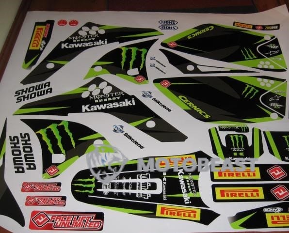 Kawasaki KX250F 2006-2008m Monster Energy Showa grafikos