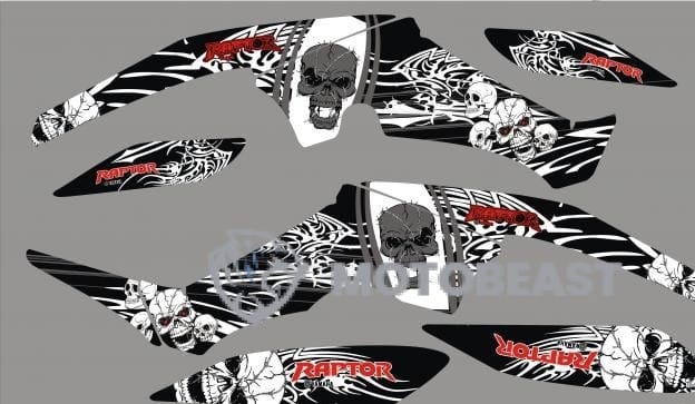 Yamaha Raptor 350 Skull raudonos grafikos
