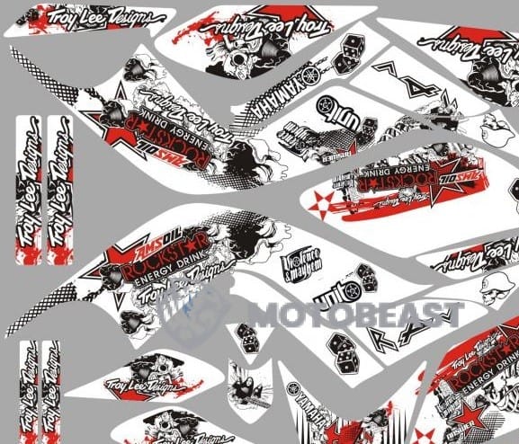 Yamaha Raptor 700 Rockstar TLD raudonos grafikos