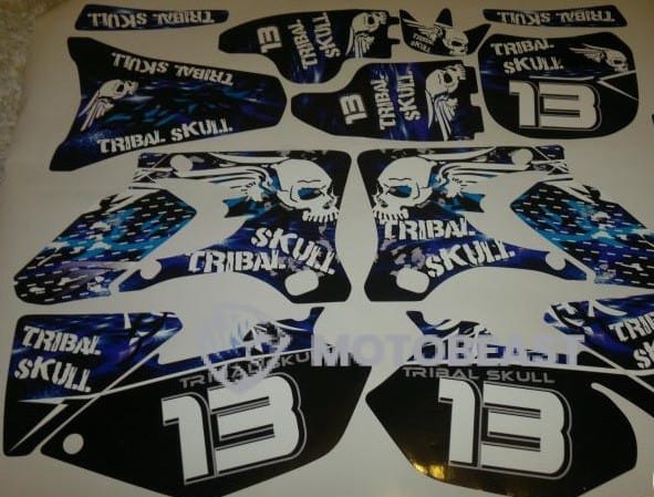 Yamaha YZF250/YZF450 2003-2005m. Tribal Skull mėlynos grafikos