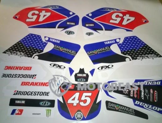 Yamaha YZF250/YZF450 1998-2002m. San Manuel mėlynos-raudonos grafikos