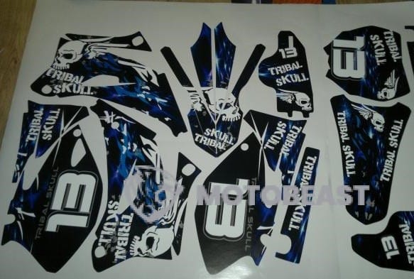 Yamaha YZF250/YZF450 2006-2009 Tribal Skull mėlynos grafikos