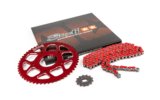 Grandinės komplektas 14x53 - 420 Stage6 aliuminio CNC raudonas Peugeot / Rieju