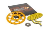 Grandinės komplektas 14x53 - 420 Stage6 aliuminio CNC geltonas Peugeot / Rieju