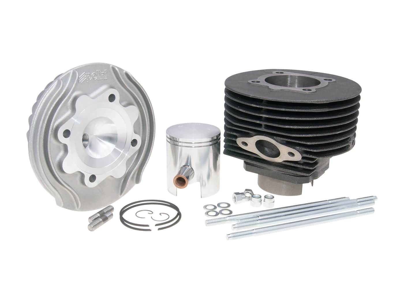 Cilindro komplektas Polini ketaus lenktyninis 130cc 57mm, skirtas Vespa 125 ETS, PK, Primavera 2T, Primavera ET3 2T, XL