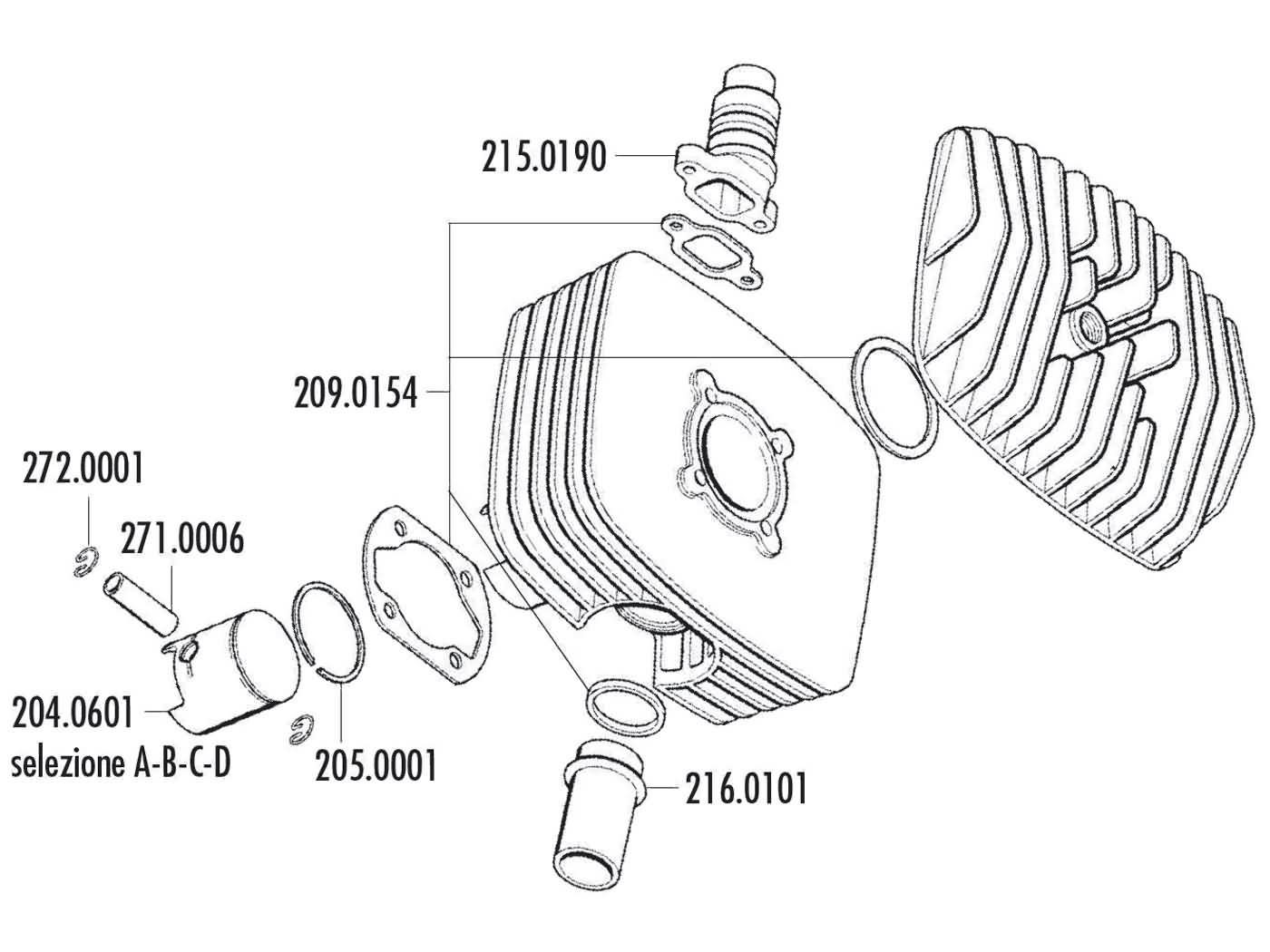 Stūmoklio komplektas Polini series 6000 80cc 48mm (B), skirtas Zündapp Corsa 50