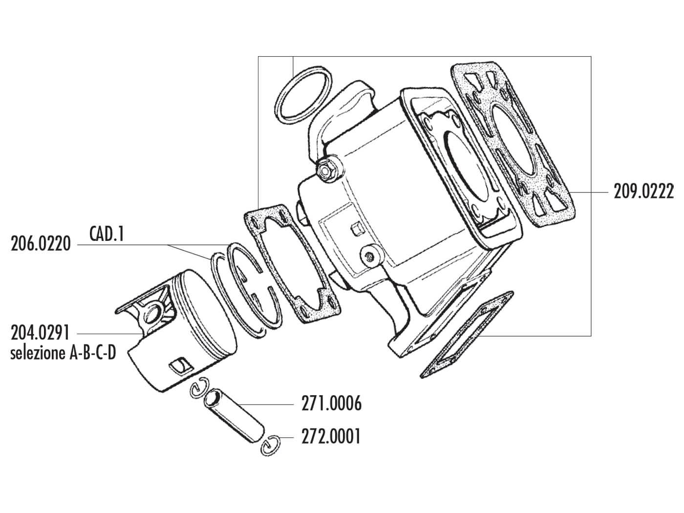 stūmoklio žiedas Polini 100cc 55x1,5mm, skirtas Yamaha DT 80 LC
