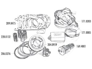 Cilindro tarpinių komplektas Polini 300cc 75mm Piaggio 300ie 4T LC Quasar