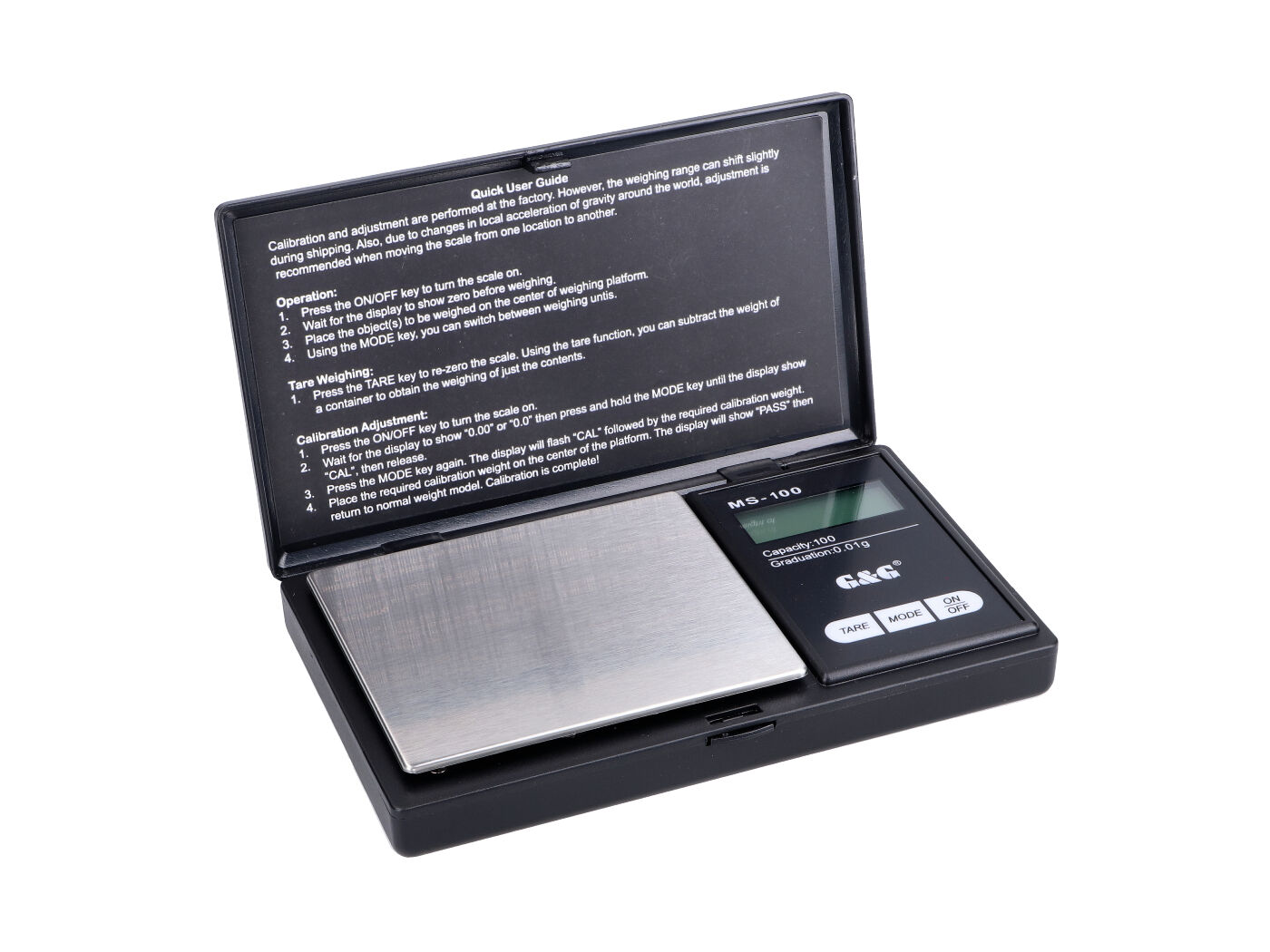 kišeninės skaitmeninės svarstyklės 100g / 0,01g