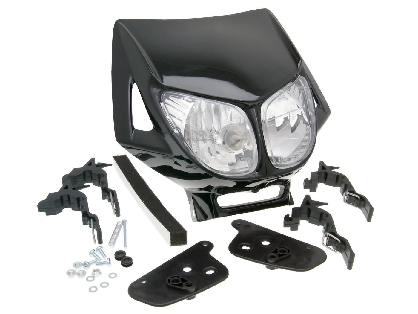 Priekinis žibintas Enduro dviguba optika juoda