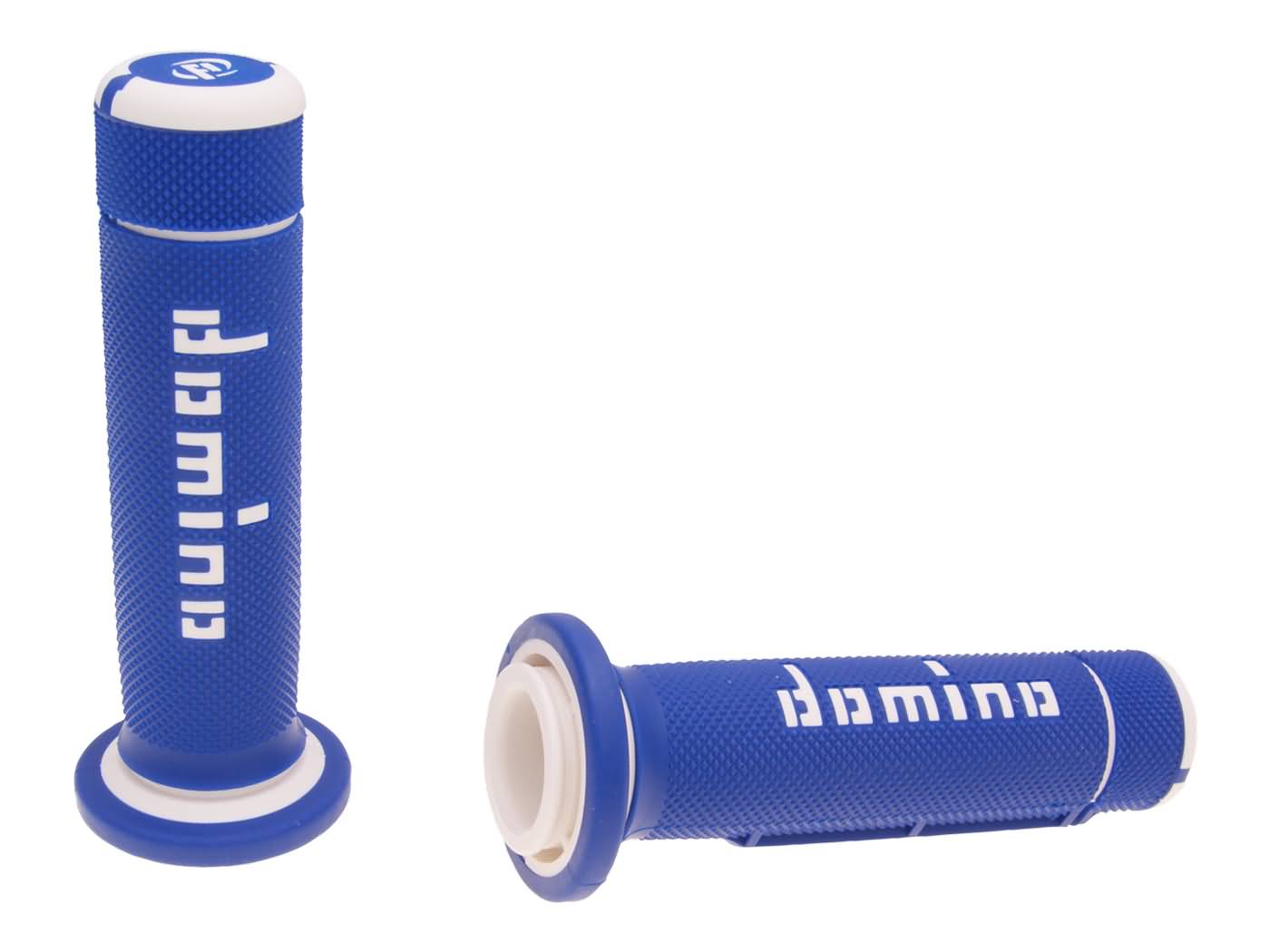 vairo gripsai / guminės rankenos komplektas Domino A180 keturračio nykštis droselis 22/22mm mėlyna-balta