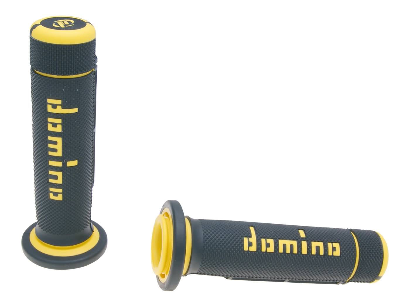 vairo gripsai / guminės rankenos komplektas Domino A180 keturračio nykštis droselis 22/22mm juoda-geltona