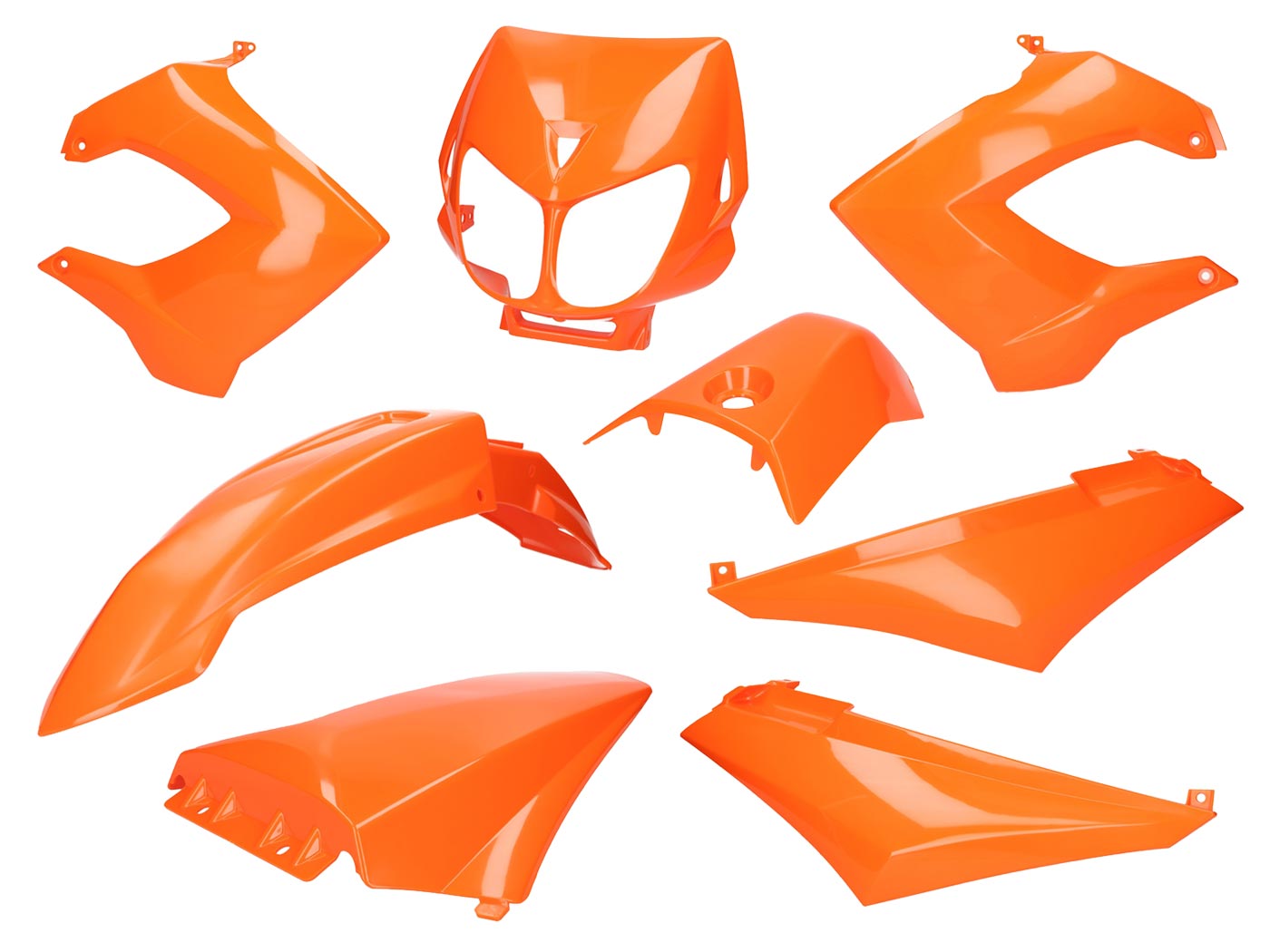 Oranžinis plastikų komplektas, skirtas Derbi Senda R, SM X-Treme, SM DRD