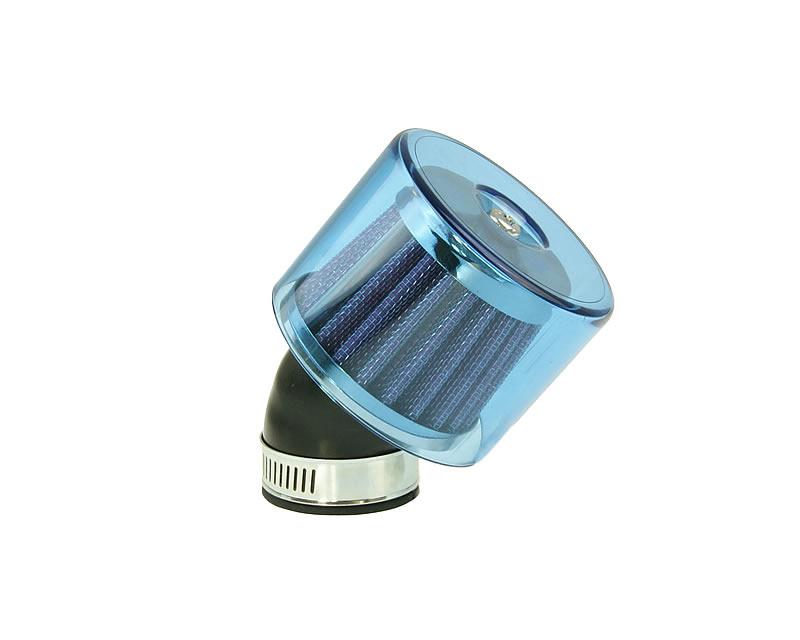 oro filtras Air-System metalinis marlės filtras 35mm 45° karbiuratoriaus jungtis mėlynas skydas
