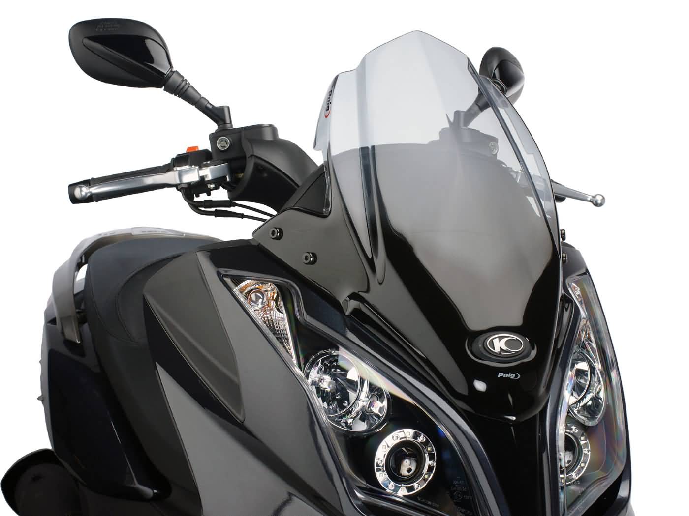 priekinis stiklas Puig V-Tech Sport dūmai, skirti Kymco Downtown 125i, 300i ABS 09-14