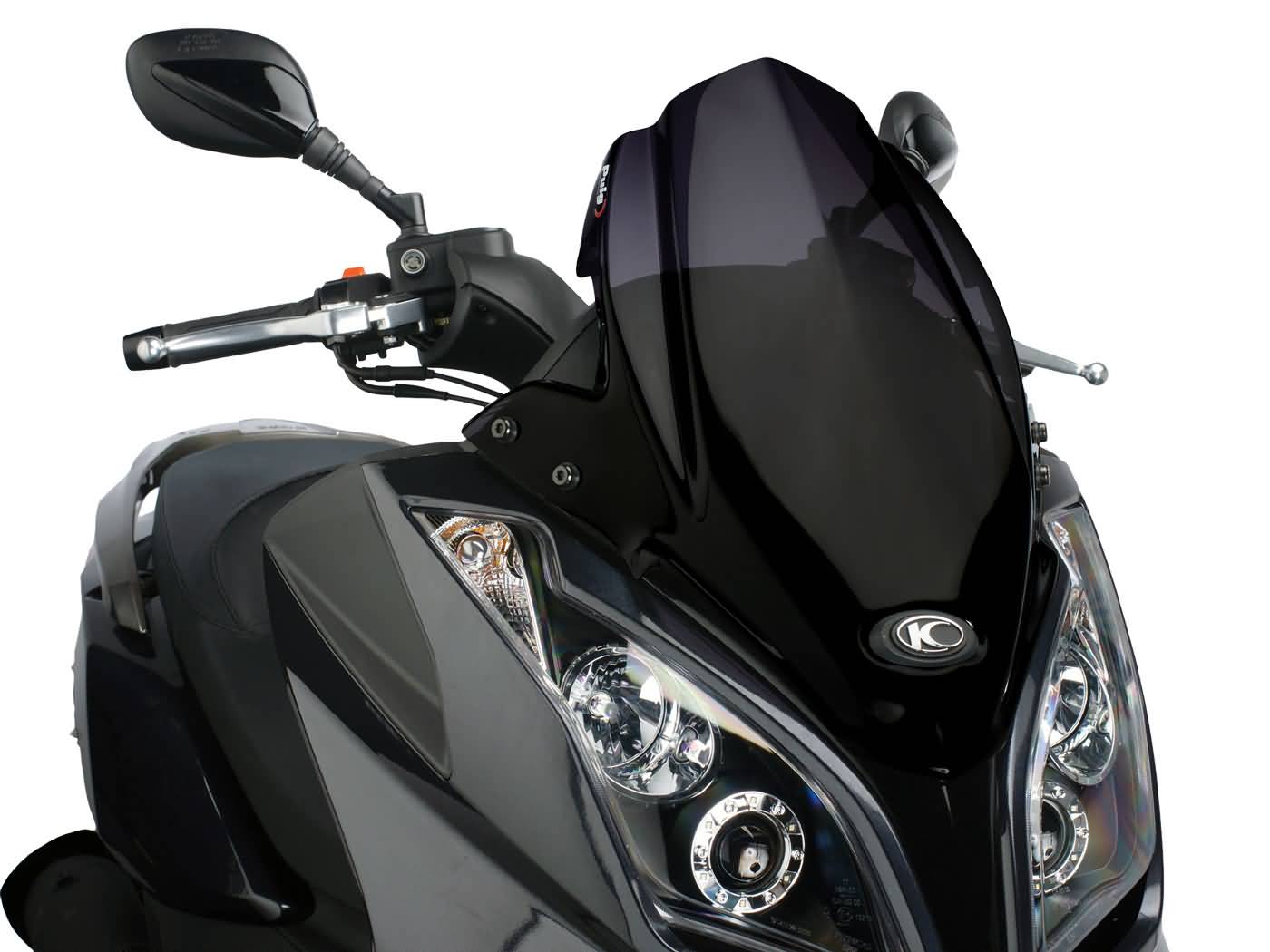 priekinis stiklas Puig V-Tech Sport juodas, skirtas Kymco Downtown 125i, 300i ABS 09-14