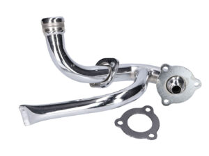 išmetimo kolektorius chromuotas su droselio vamzdeliu, skirtas Aprilia SX, RX, Derbi Senda, Gilera RCR, SMT