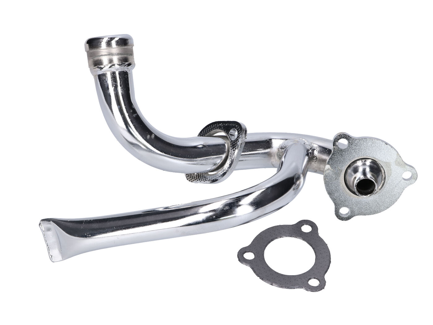 išmetimo kolektorius chromuotas su droselio vamzdeliu, skirtas Aprilia SX, RX, Derbi Senda, Gilera RCR, SMT