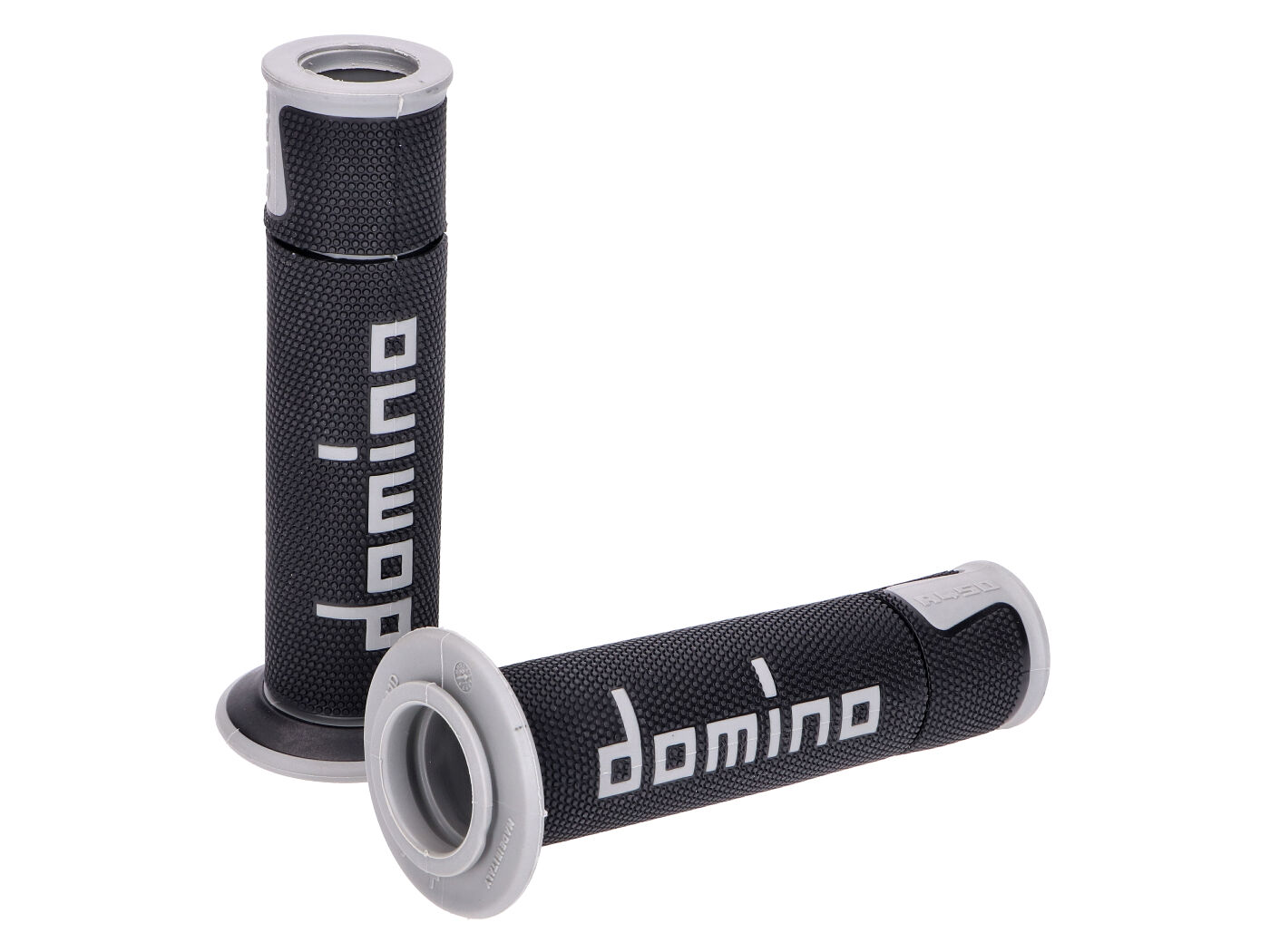 vairo Guminės rankenėlės Domino A450 on-road racing juodos/pilkos atviro galo rankenos