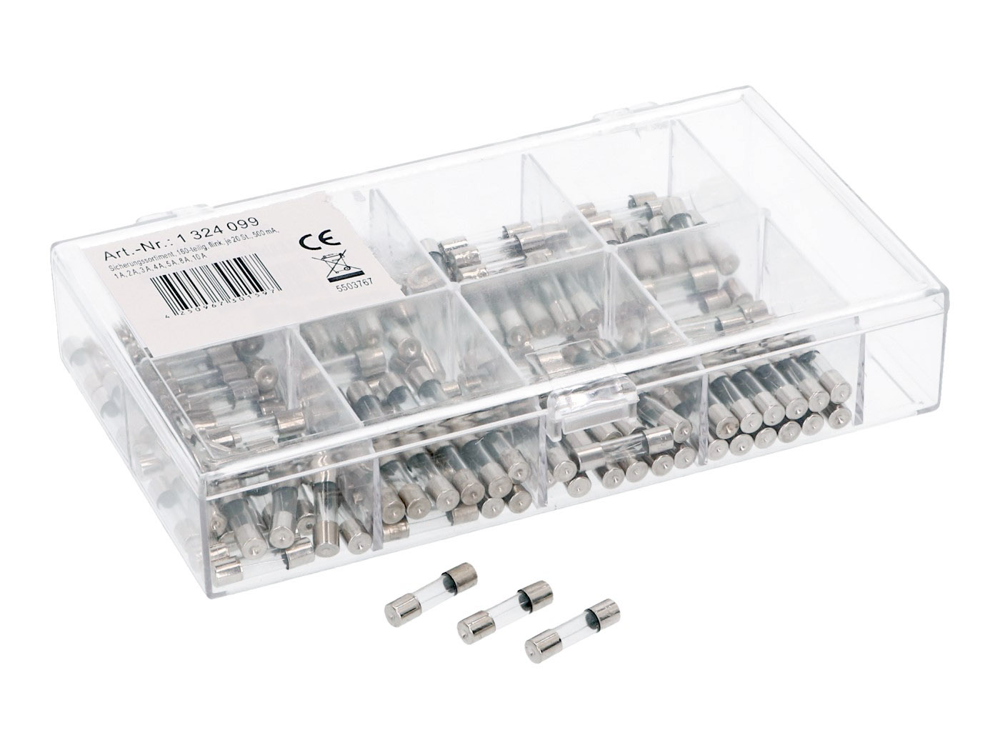 mikro stiklo saugiklis 20x5mm - rinkinyje 160 vnt