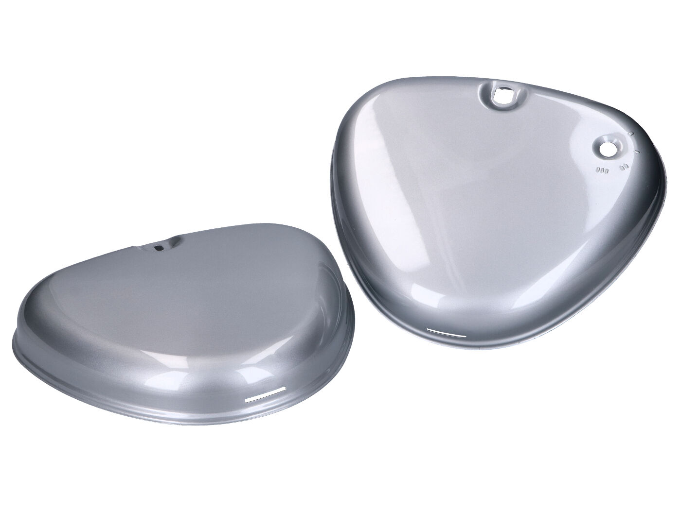 Sidabrinis metalinis šoninio dangtelio komplektas Simson S50, S51, S70