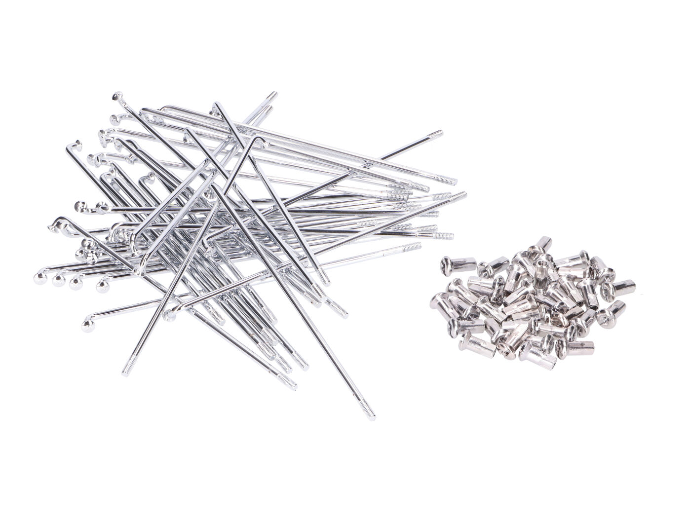 ratų stipinų komplektas chromuotas Pagaminta Vokietijoje 143,5 mm su M3,5 nipeliais 16 colių padangoms Simson S50, S51, S53, S83, Schwalbe, Sperber, Habicht