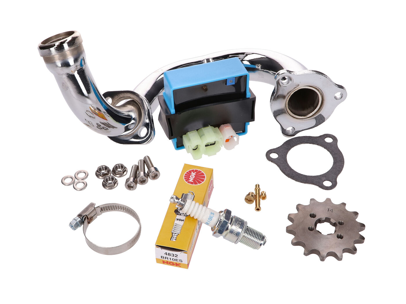 pašalinimo komplektas CDI bloko reguliuojamas / chromuotas kolektorius, skirtas Derbi Senda, Aprilia RX, SX, Gilera RCR, SMT 2018- (Euro4)