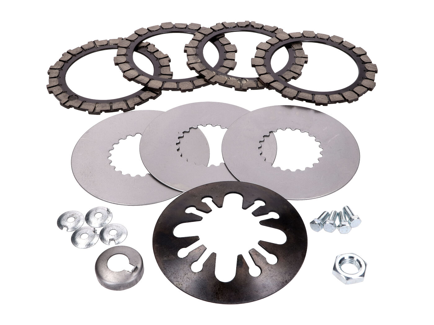 sankabos dalių komplektas 18 dalių 1,5 mm diskinė spyruoklė Simson S51, S53, S70, S83, SR50, SR80, KR51/2