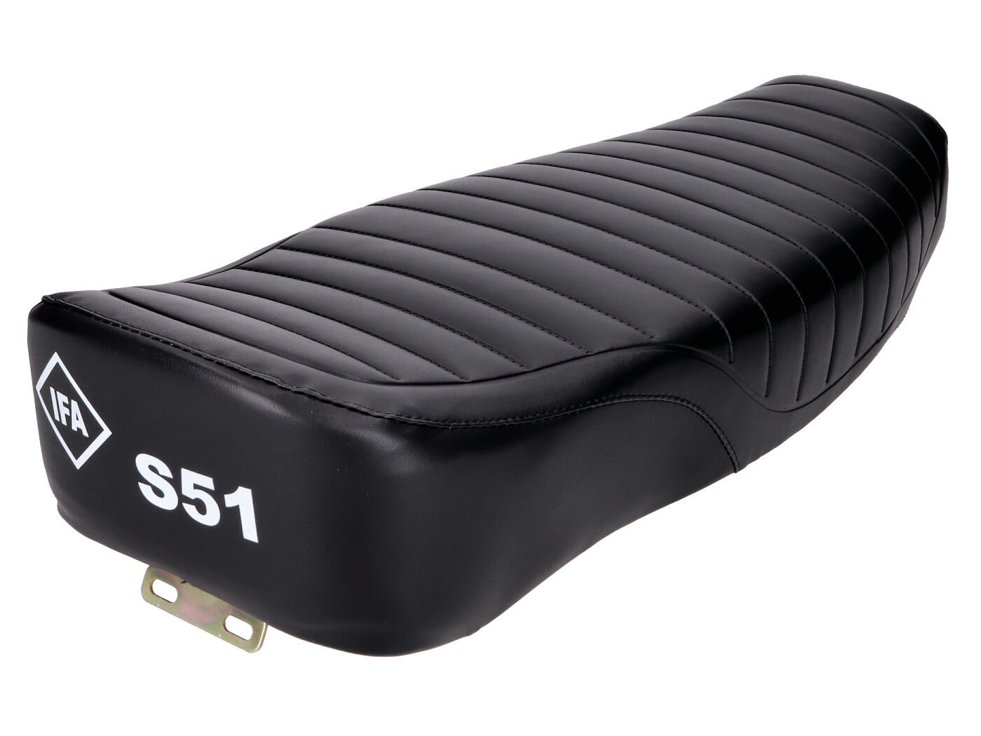 sėdynė Enduro dvivietė klostuota juoda su IFA S51 logotipu, skirta Simson S51
