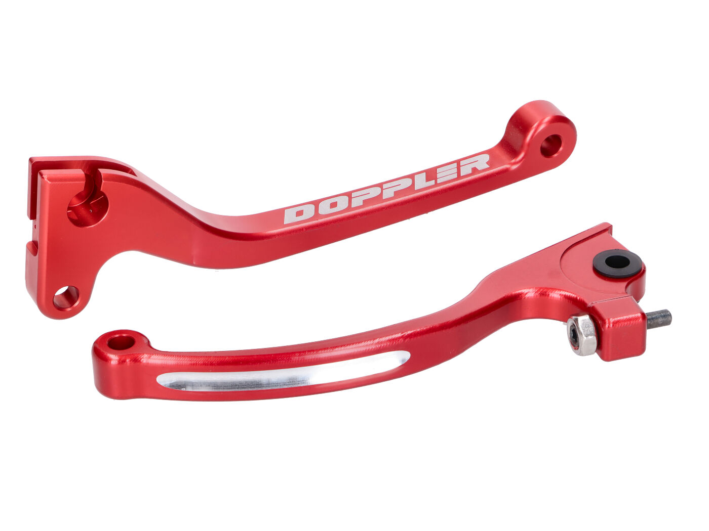 stabdžių ir sankabos svirties komplektas Doppler CNC raudonas, skirtas Rieju, Derbi, Sherco (su AJP stabdžiu)