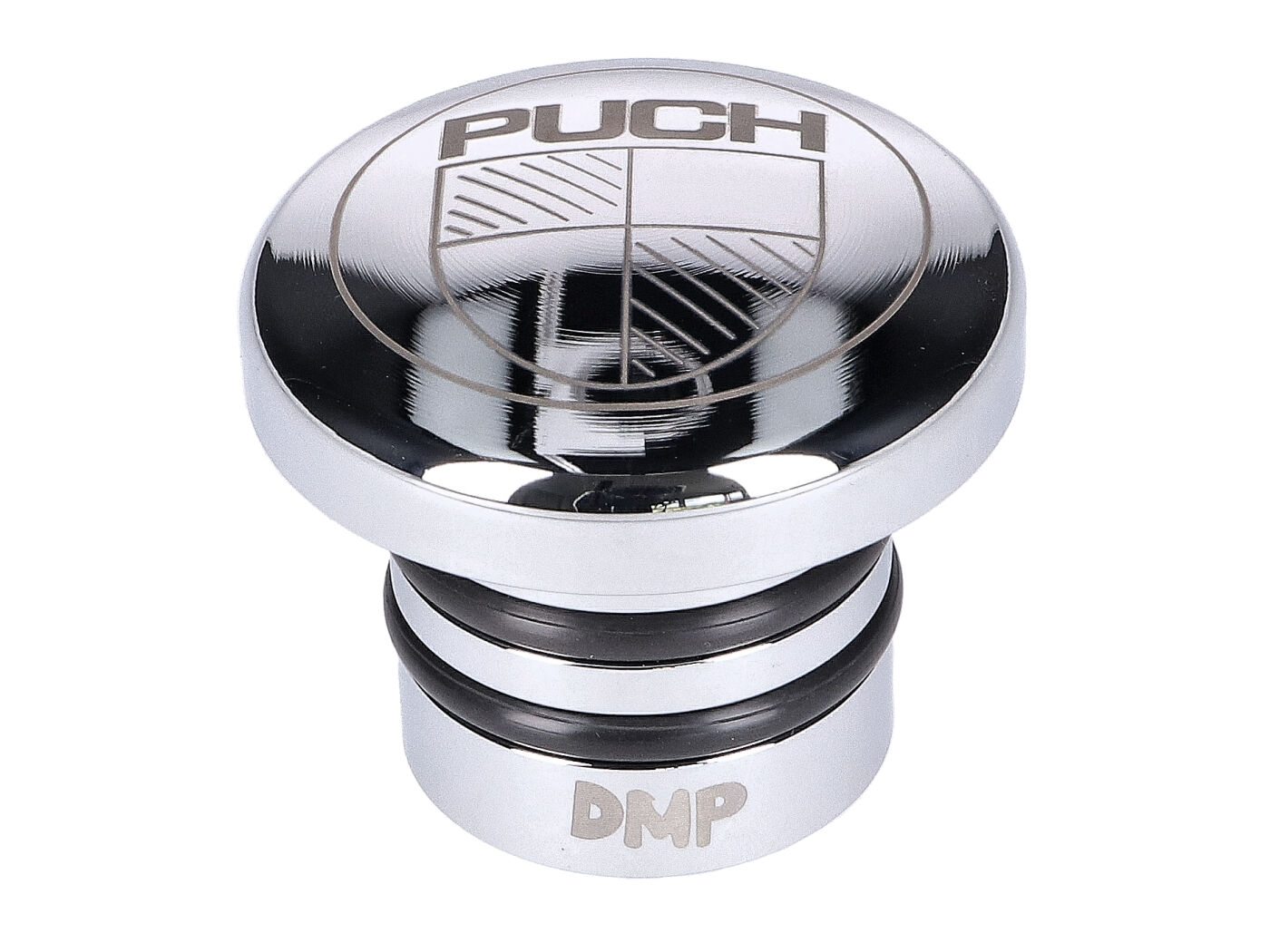 degalų bako dangtelis, poliruotas plieninis su Puch logotipu, skirtas Puch Maxi S, N