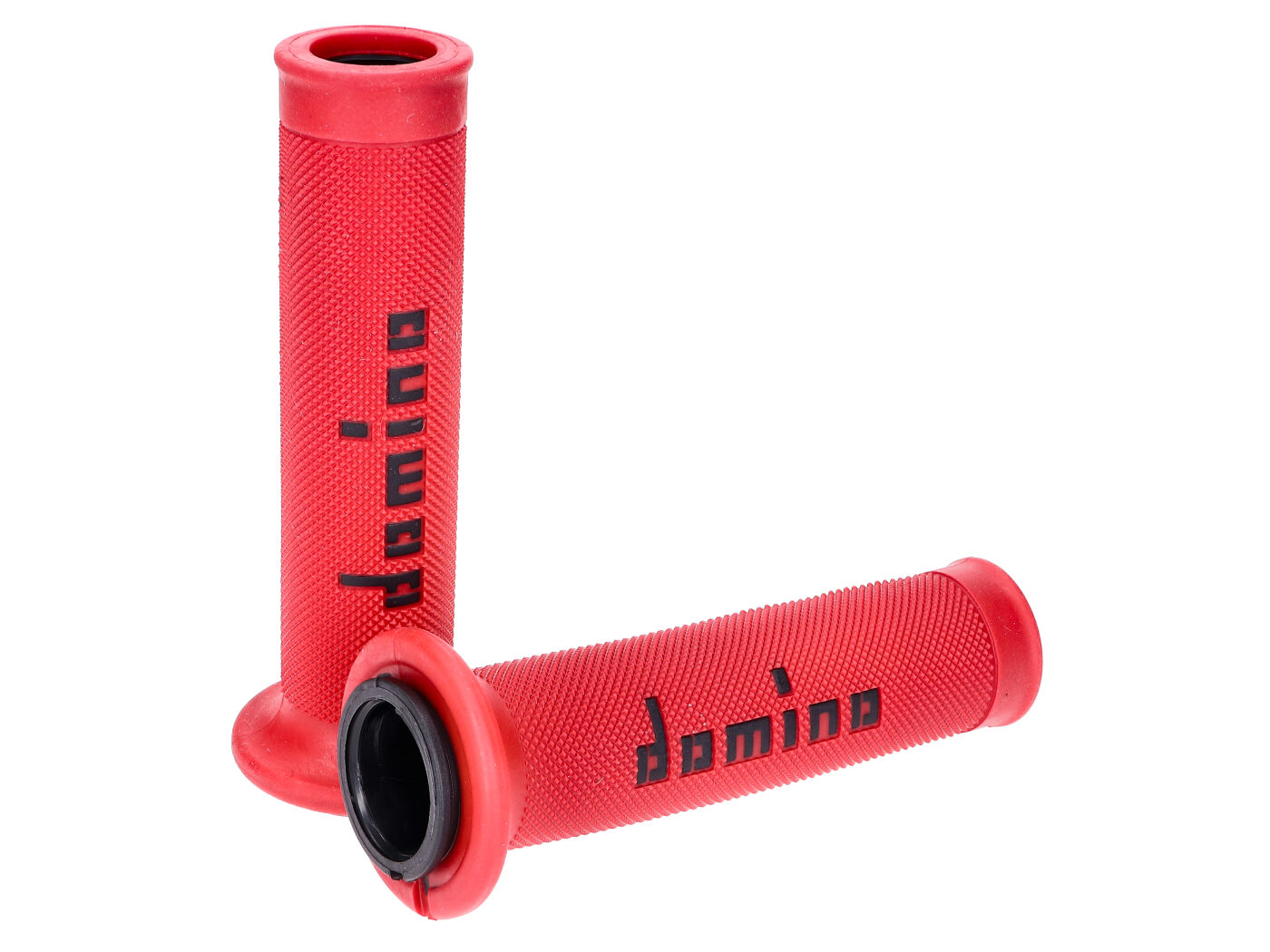vairo gripsai / guminės rankenos komplektas Domino A010 On-Road raudona/juoda su atvirais galais