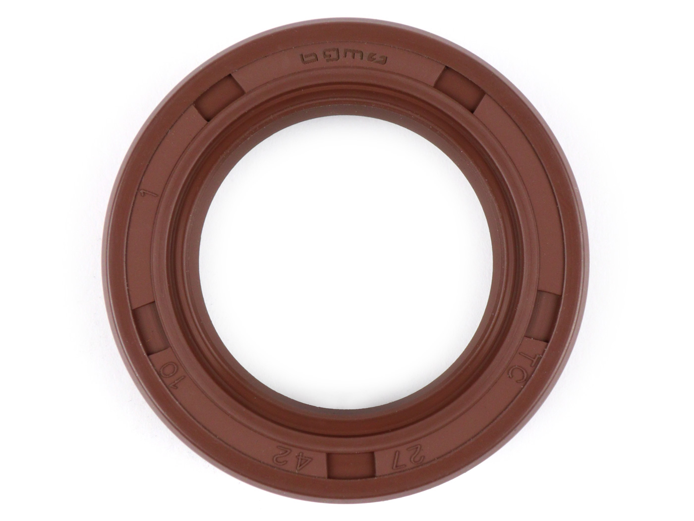 Riebokšlis 27x42x10mm -BGM PRO FKM/Viton® (atsparus E10/etanoliui)- Vespa V1-15, V30-33, VN, VM, VL, VD, VB, VGL, PX (nuo 1992 m.), T5 125cc, Cosa - naudota galinei stebulei / ašiai (platus rėmas = išorinis / didelis rėmas = vidinis)