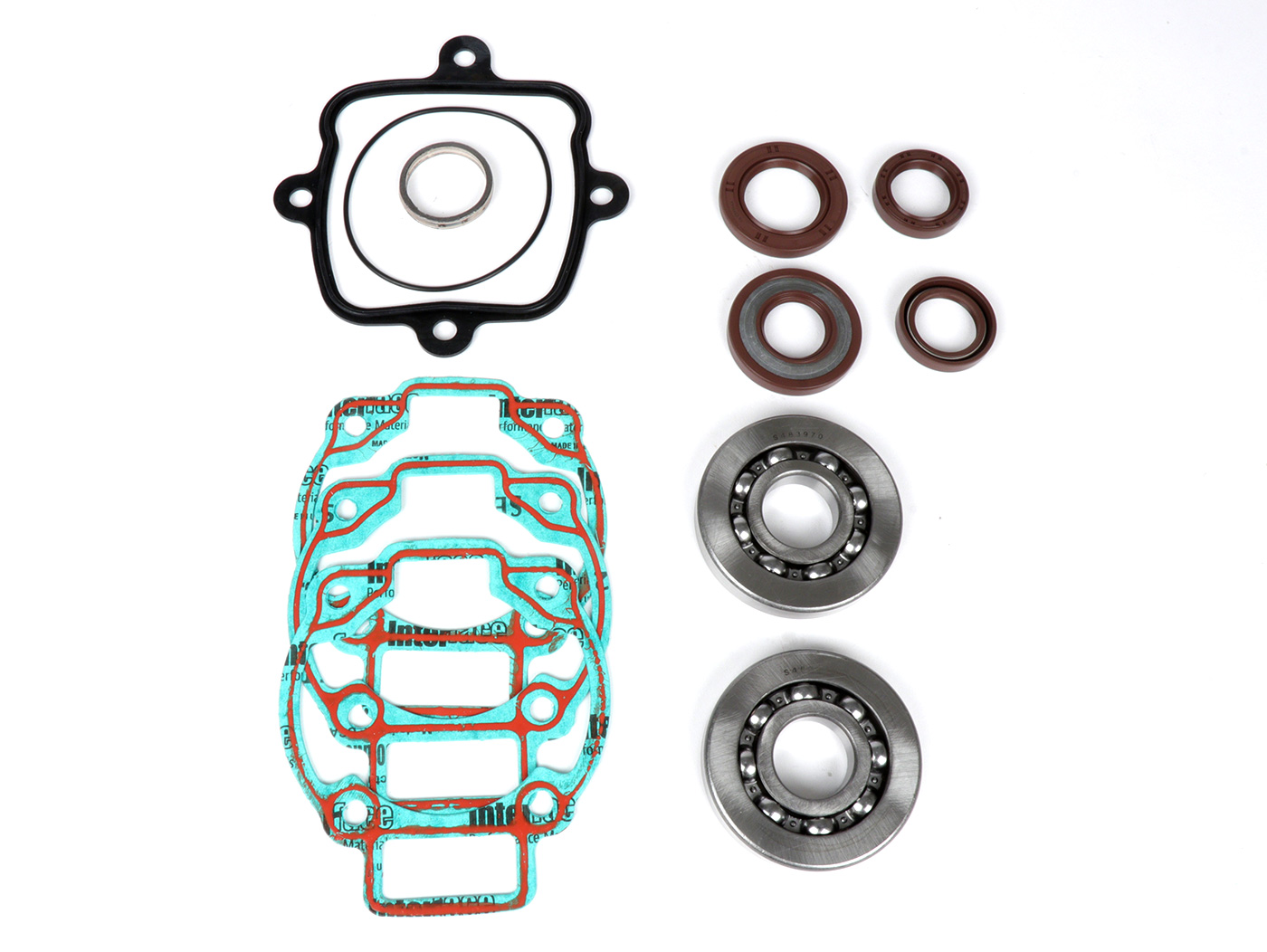 Variklio remonto komplektas -BGM PRO FKM/Viton® (atsparus E10/etanoliui)- Vespa 125cc/150cc 3 perdavimo prievadai - Piaggio 125-180ccm AC/LC 2-Takt - Aprilia SR125, Gilera Runner FX/FXR 125-180, Italjet Dragsteris 125-180, Piaggio SKR125, SKR150, TPH125, Skipper125, Skip