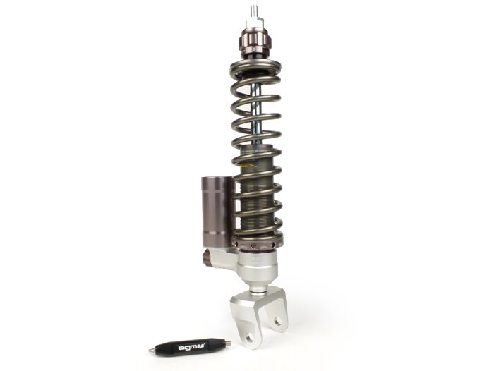 Galinis amortizatorius BGM PRO SC/R12 COMPETITION, 330mm, pilkas skirtas Vespa PX80, PX125, PX150, PX200, T5 125cc, Vespa Rally180, Vespa Rally200, Sprint150, V50, PV, ET3