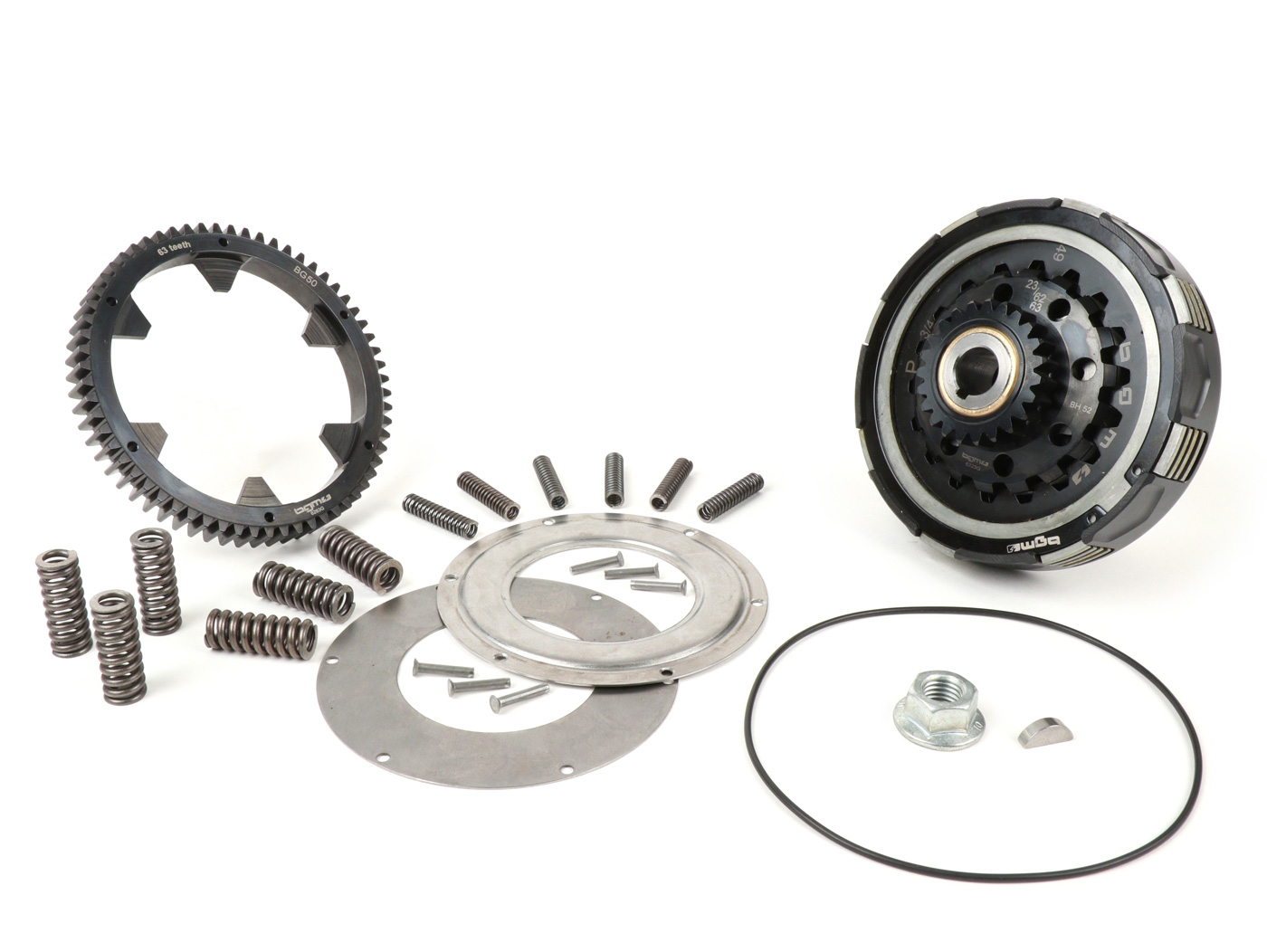 Sankaba įsk. pirminės pavaros komplektas -BGM Pro Superstrong 2.0 CR80 Ultralube, tipas Cosa2/FL - pirminė pavara 63 dantukai (tiesi) - Vespa PX80, PX125, PX150, PX200, Cosa, T5, Sprint150 Veloce, Rally, GTR, TS125, Super1505 (VBC) - 23/63 dantis (2,74)