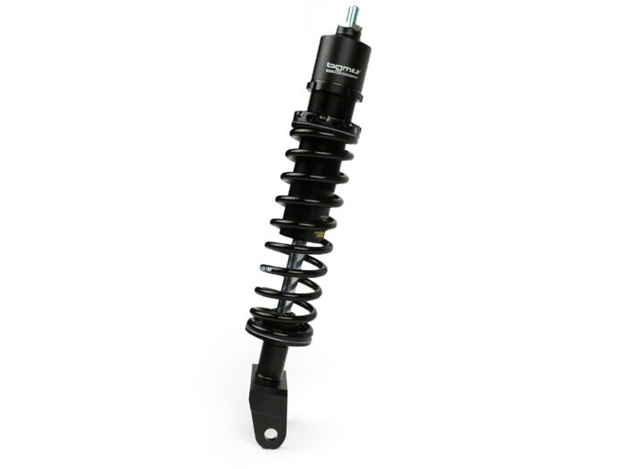Galinis amortizatorius -BGM PRO SC/R1 SPORT, 330mm- Vespa PX80, PX125, PX150, PX200, T5 125cc, Rally180 (VSD1T), Rally200 (VSE1T), Sprint150 (VLB1T), TSLT125), (VGNTL25), (VN125), GTR15 (VNL2T), V50, PV, ET3 - juoda