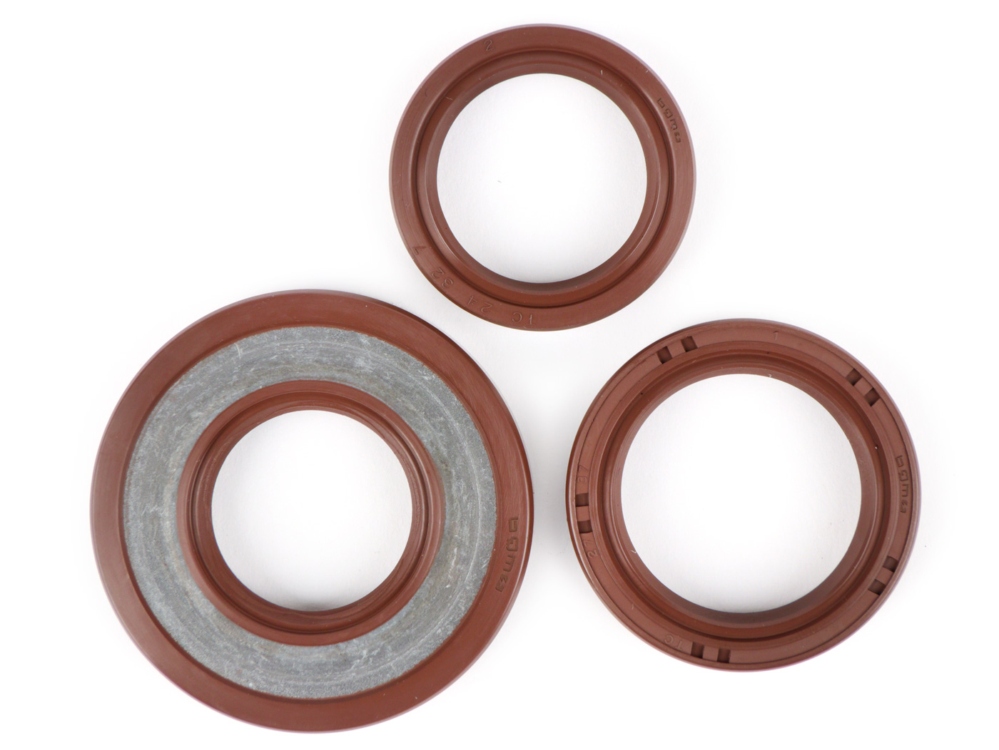 Alyvos sandariklių komplektas variklis -BGM PRO, FKM/Viton® (atsparus E10/etanoliui)- Vespa Smallframe 24mm - (naudojamas alkūninio veleno konvertavimui ETS Vespa V50, V90, SS50, SS90, PV125, ET3, PK S, PK XL)