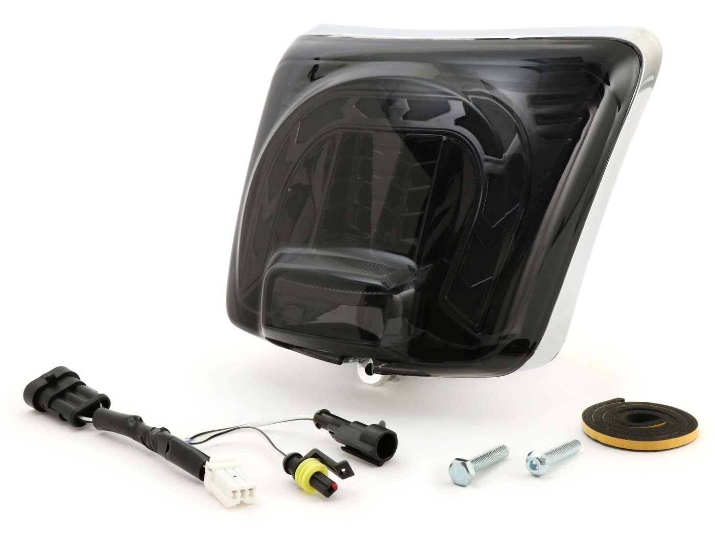 Galinis žibintas įsk. rėmas -MOTO NOSTRA, LED rodyklės - Vespa GTS (2019-) GTS125 iGet, GTS300 HPE, GTS SUPER 125/300 HPE, GTS SUPERSPORT 125/300, GTS SUPERTECH 125/300 juodas chromas