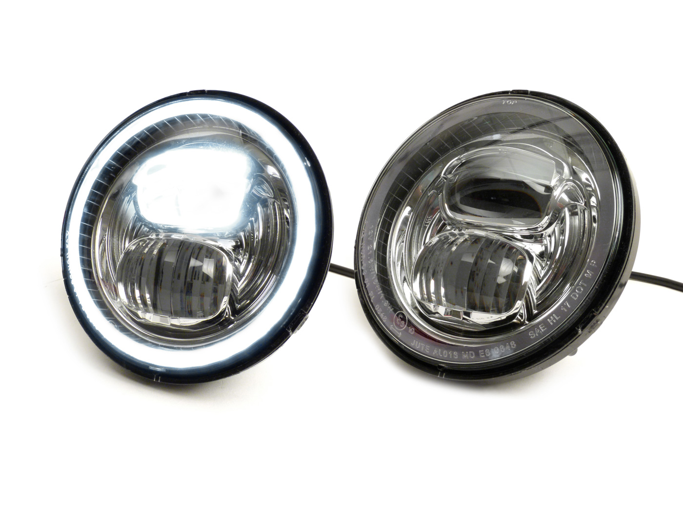 Priekinis žibintas (chromuotas reflektorius) -MOTO NOSTRA- LED HighPower - Ø=143mm (5 3/4") - 12V DC - su E9 ženklu - pvz., Vespa PX, Cosa, Sprint, GTR, Rally konvertavimui