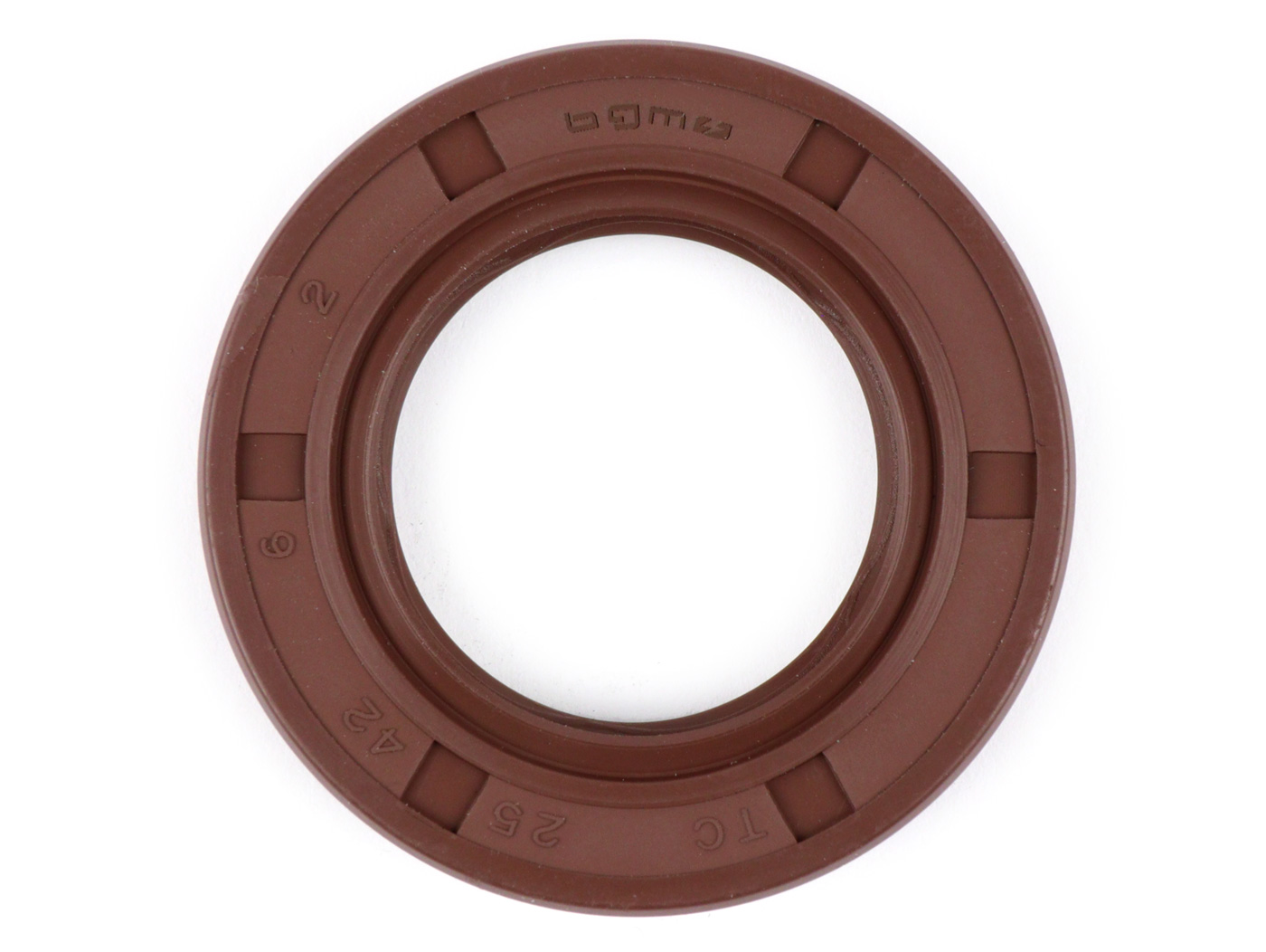 Riebokšlis 25x42x6mm -BGM PRO FKM/Viton® (atsparus E10/etahnoliui)- (naudojamas alkūninio veleno smagračio šoniniam išoriniam Lambretta LI (2-3 serija), LIS, SX, TV (2-3 serija), DL, GP)