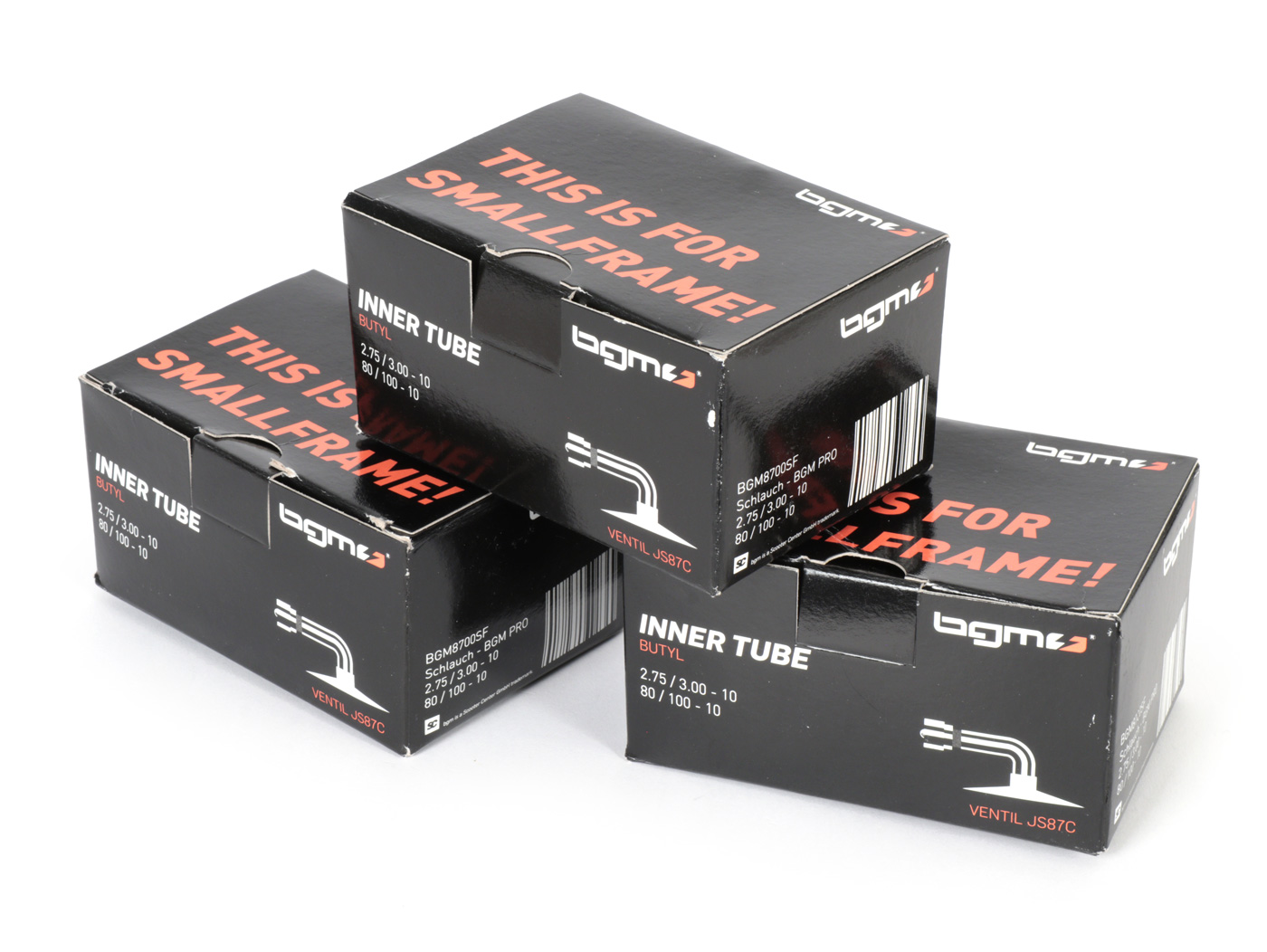 Tube-Kit (3x) -BGM PRO 10 colių- 3,00-10, 90/90-10 - Vespa Smallframe pvz. V50, 50N, specialus, V90, PV, ET3, PK, Lambretta Lui, J50 (1968-), J100, J125 , 50 DL, 50 specialus