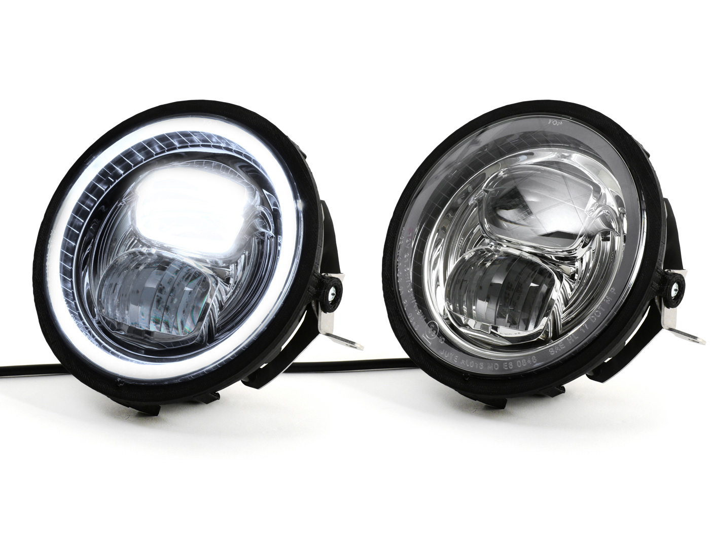 Priekinis žibintas įsk. konversijos žiedas ir priekinių žibintų atrama -MOTO NOSTRA- LED HighPower - Ø=143mm (5 3/4") - 12V DC - su E9 ženklu - Vespa PE/PX konvertavimui