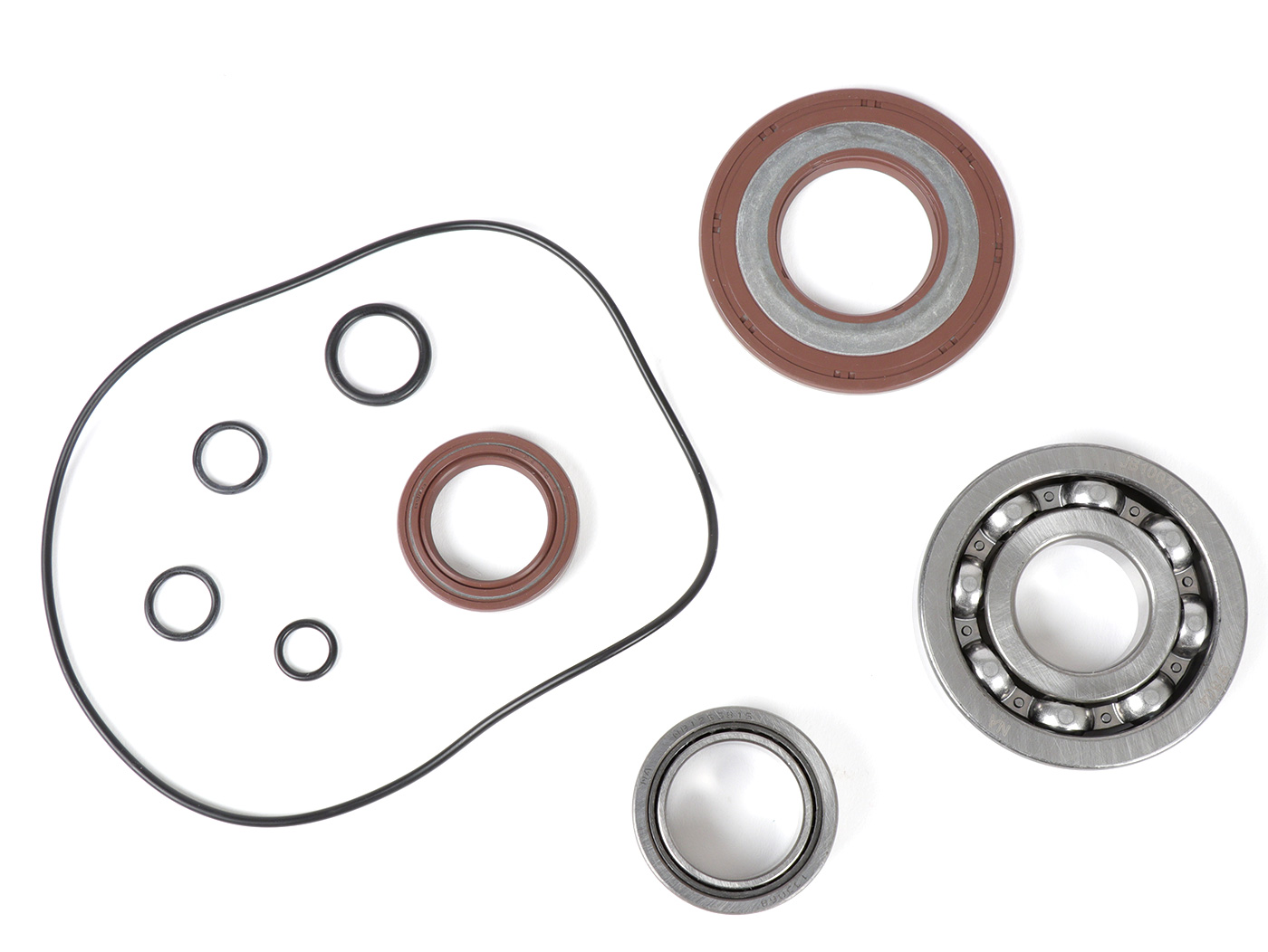Alkūninio veleno guolių ir riebokšlių komplektas -BGM PRO FKM/Viton® (atsparus E10/etahnoliui)- Vespa PX - guminis tipas - įsk. O-žiedai
