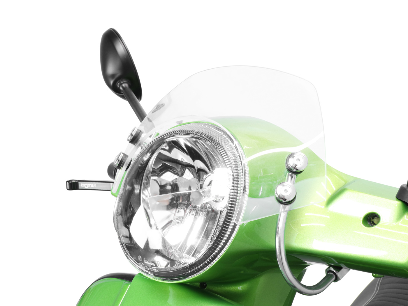 Flyscreen su chromuotais laikikliais -MOTO NOSTRA, p=340mm, h=105mm- Vespa GT, GTL, GTS, GTS Super 125-300cc - bespalvis