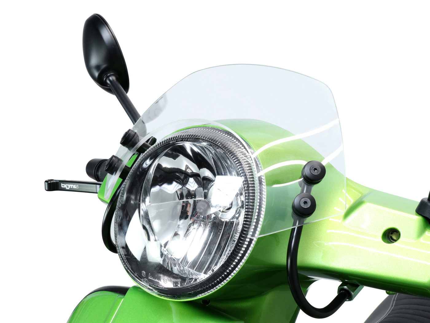 Flyscreen su juodais laikikliais -MOTO NOSTRA, p=340mm, h=105mm- Vespa GT, GTL, GTS, GTS Super 125-300cc - bespalvis