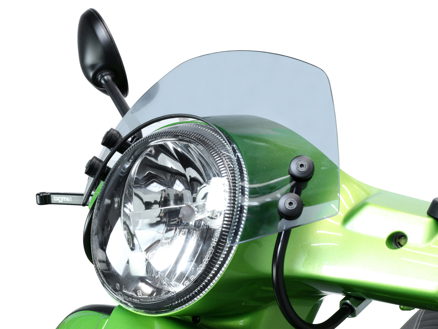 Sklypas su juodais laikikliais -MOTO NOSTRA, p=340mm, h=105mm- Vespa GT, GTL, GTS, GTS Super 125-300cc - dūmų pilka