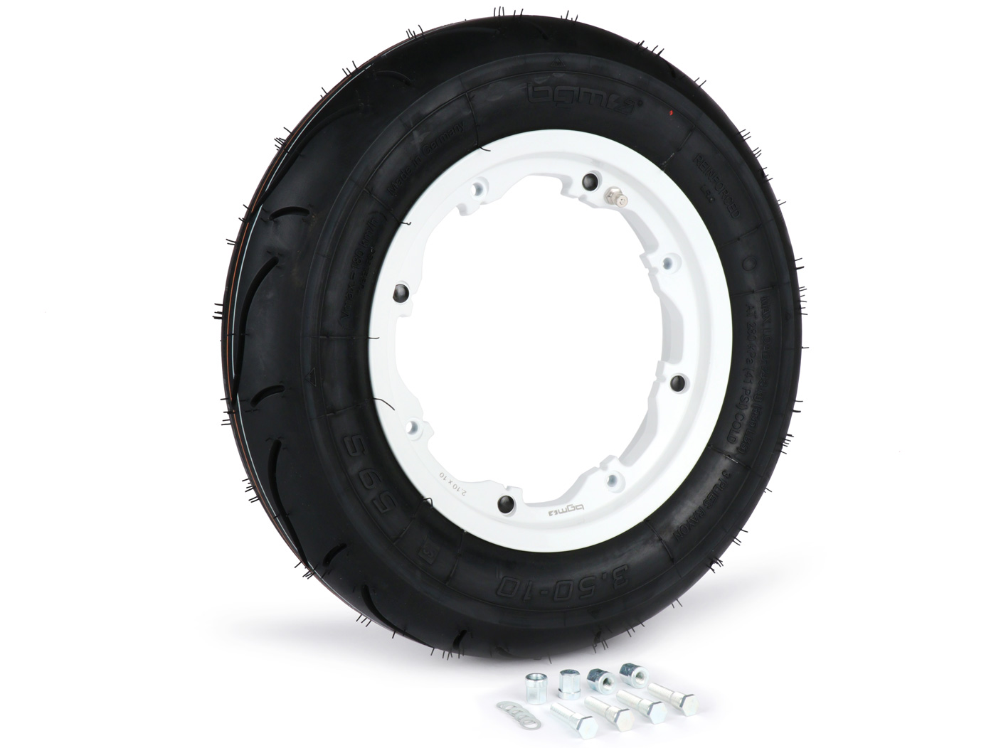 Ratų mazgas-BGM Sport, bekamerė, Lambretta- 3,50 - 10 colių TL 59S (sustiprintas) - Rato mazgas 2,10-10 baltas